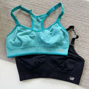 Set/2 New Balance Teal Blue and Black Adjustable Strap Sports Bras Sz Small